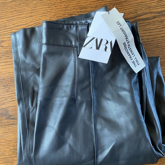 Pleather black pants Full length straight pants by Zara Medium - Picture 11 of 12